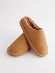 Tan Brown Suede Cosy Lined Mule Slippers - Image 5 of 7