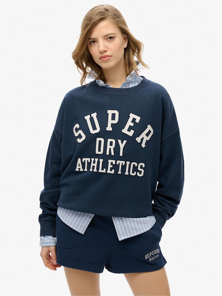 Синий - Superdry Ath Ess Relaxed Appliqué Crew 100% Cotton SweatShirts - Image 1 of 5