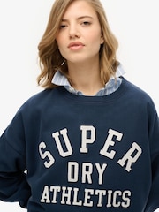 Синий - Superdry Ath Ess Relaxed Appliqué Crew 100% Cotton SweatShirts - Image 3 of 5