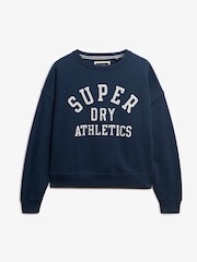 Синий - Superdry Ath Ess Relaxed Appliqué Crew 100% Cotton SweatShirts - Image 4 of 5