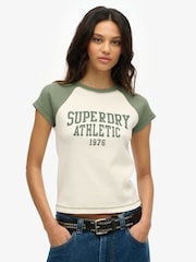 Superdry White Athletic Essential Raglan Cap Sleeve Slim Fit T-Shirt - Image 1 of 6
