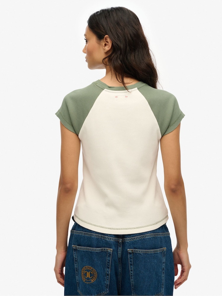 Superdry White Athletic Essential Raglan Cap Sleeve Slim Fit T-Shirt - Image 2 of 6