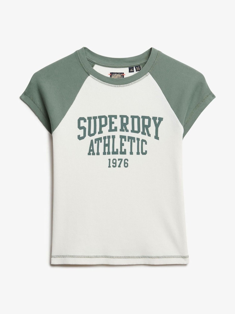 Superdry White Athletic Essential Raglan Cap Sleeve Slim Fit T-Shirt - Image 5 of 6