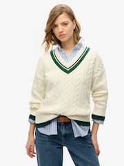Superdry Oversized V-Neck 100% Cotton Cricket Knit Jumper - Imagen 1 de 4