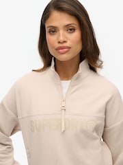 Superdry Cream Green Active Tech Logo Relaxed Half Zip Sweatshirt - Image 4 of 6