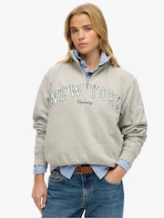Superdry Grey Athletic Essential Appliqué Half Zip 100% Sweat Top - Image 1 of 6