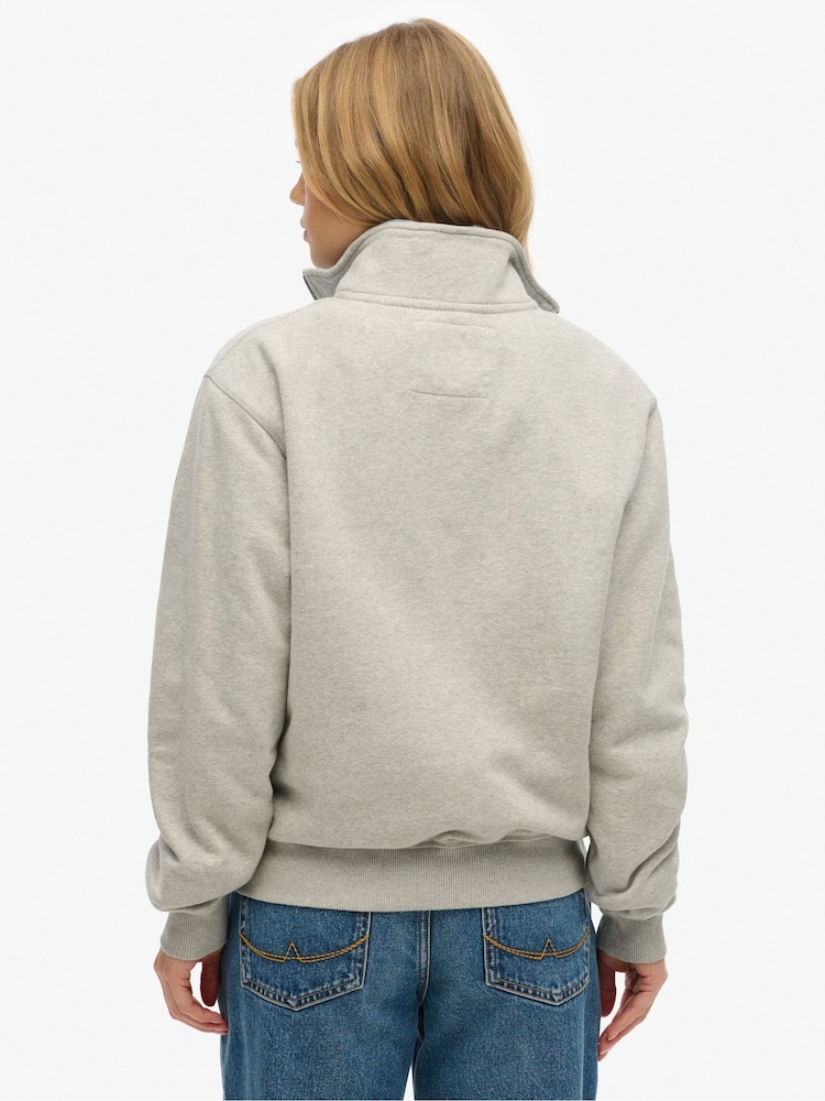 Superdry Grey Athletic Essential Appliqué Half Zip 100% Sweat Top - Image 2 of 6