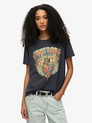 Superdry Black Biker Rock Graphic Relaxed T-Shirt - Image 1 of 6
