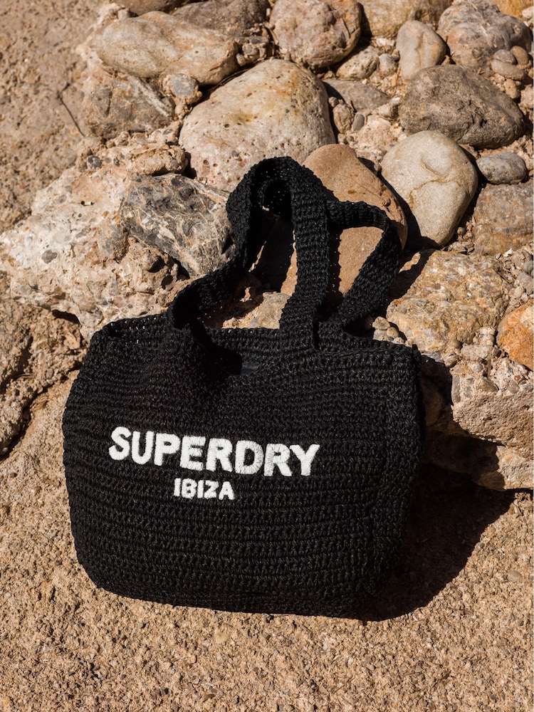Negro - Superdry Crochet City 100% Cotton Tote Bag - Imagen 1 de 3