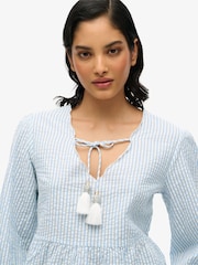 Superdry Blue 100% Cotton Broderie Blouse - Image 3 of 5