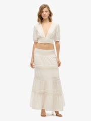 Superdry White Ibiza Lace Mix Maxi Skirt - Image 1 of 5
