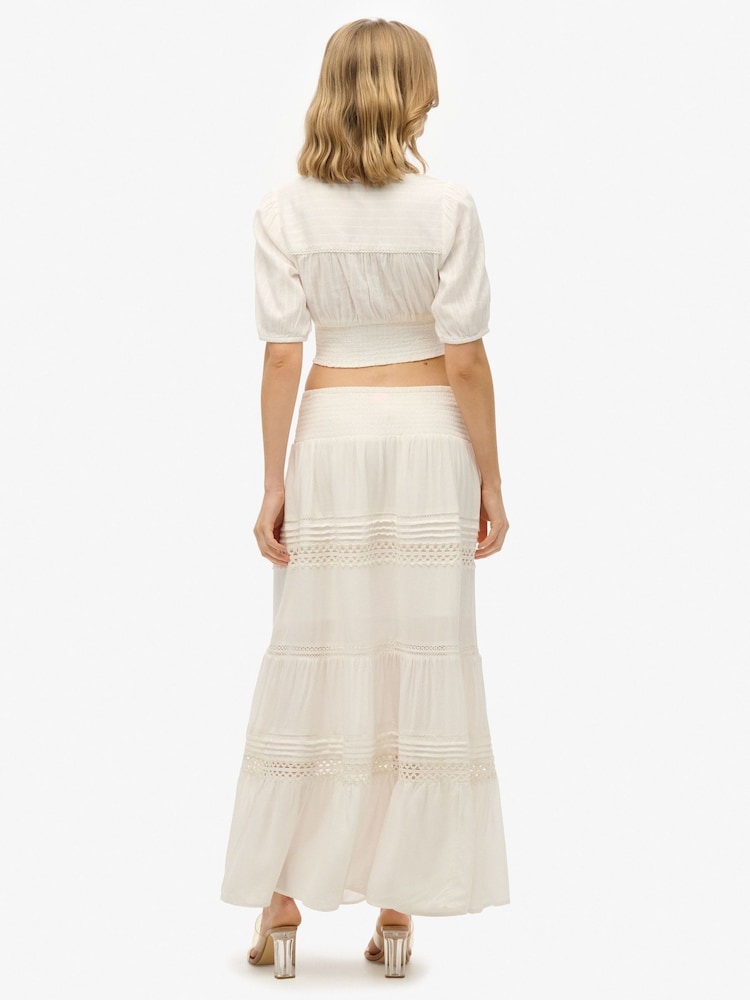Superdry White Ibiza Lace Mix Maxi Skirt - Image 2 of 5