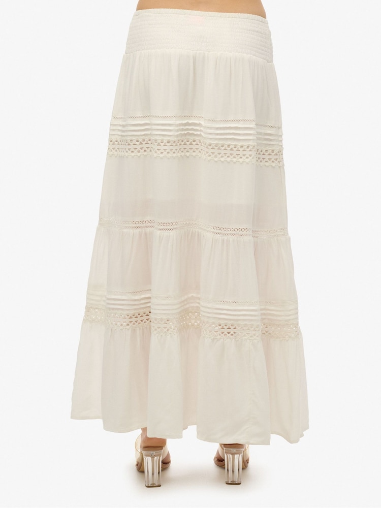 Superdry White Ibiza Lace Mix Maxi Skirt - Image 5 of 5
