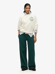 Superdry Green 100% Cotton Essential Logo Wide Leg Joggers - Image 1 of 7