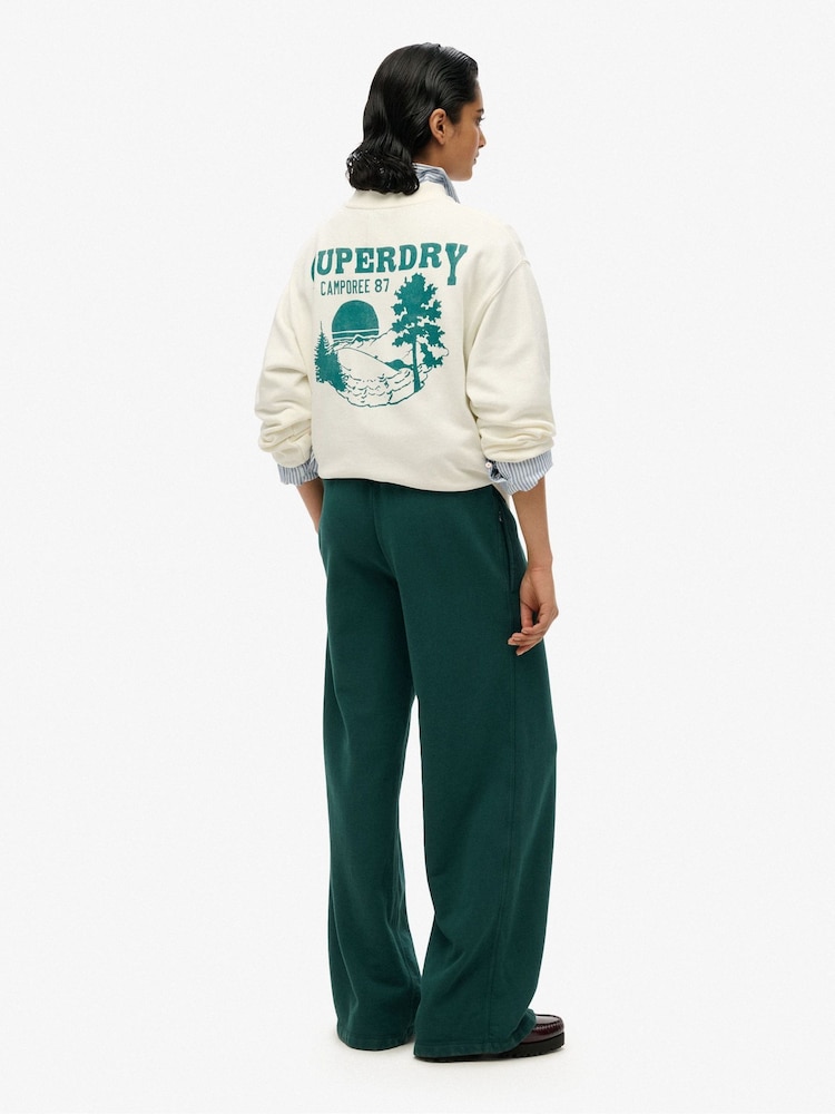 Superdry Green 100% Cotton Essential Logo Wide Leg Joggers - Image 2 of 7