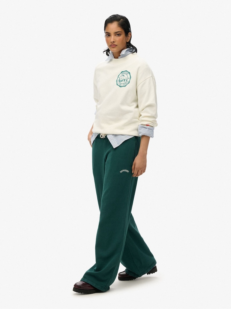 Superdry Green 100% Cotton Essential Logo Wide Leg Joggers - Image 3 of 7