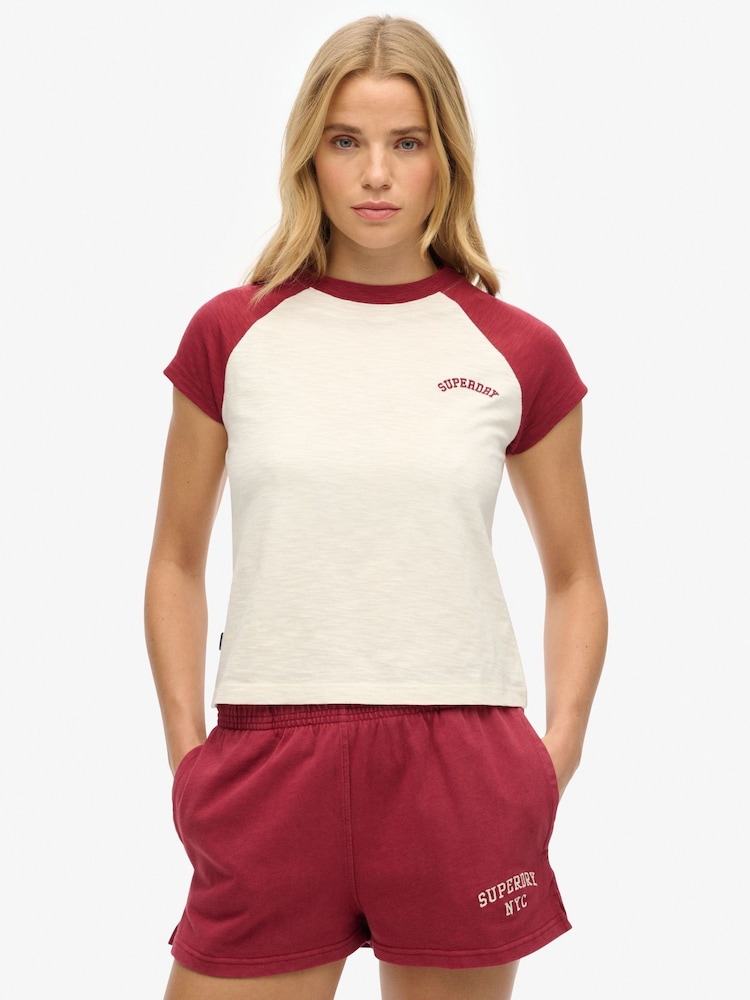 Superdry White Essential Logo Slim Fit Raglan T-Shirt - Image 1 of 5