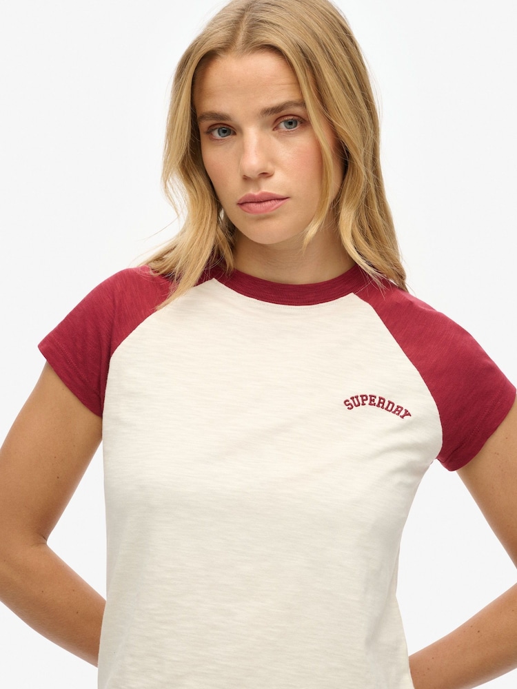 Superdry White Essential Logo Slim Fit Raglan T-Shirt - Image 4 of 5
