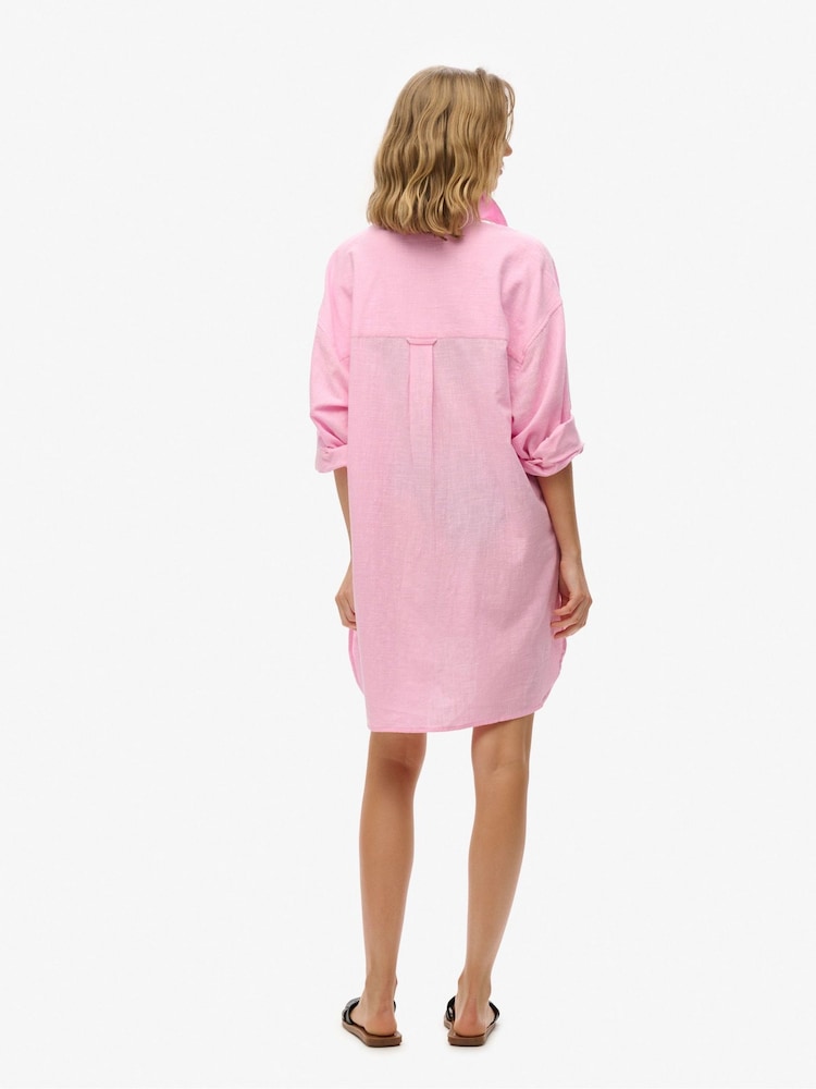 Superdry Pink Ibiza Longline Beach 100% Cotton Shirt - Image 3 of 6