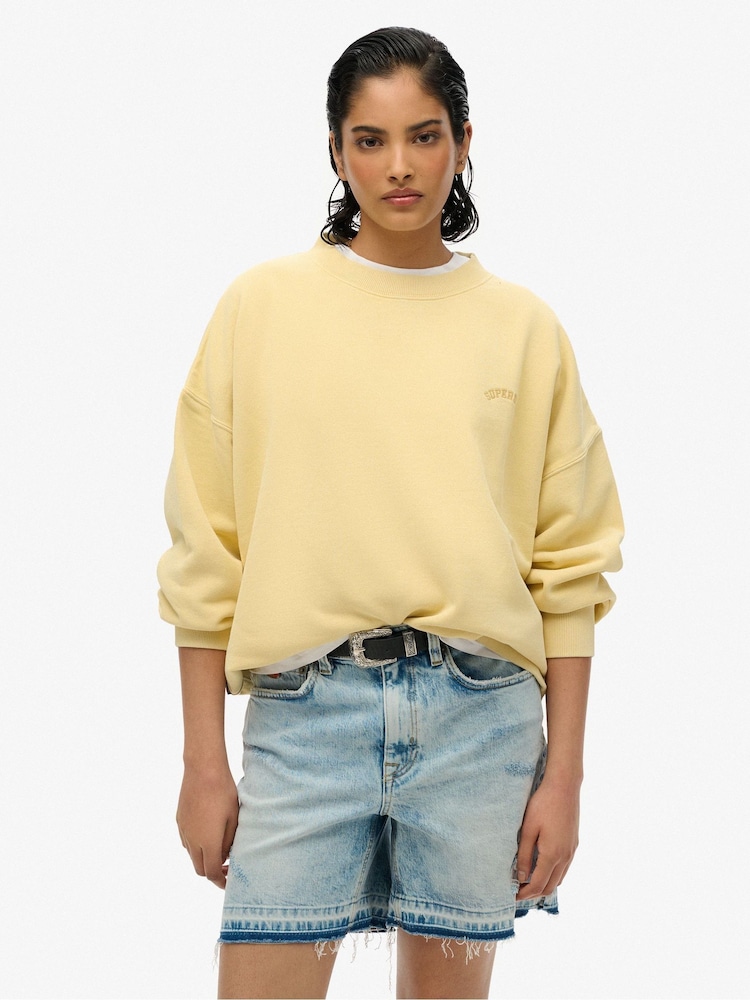 Amarillo - Superdry Oversized Essential Logo Crew 100% Cotton Sweat Top - Imagen 1 de 4 Amarillo - Superdry Oversized Essential Logo Crew 100% Cotton Sweat Top - Imagen 1 de 4