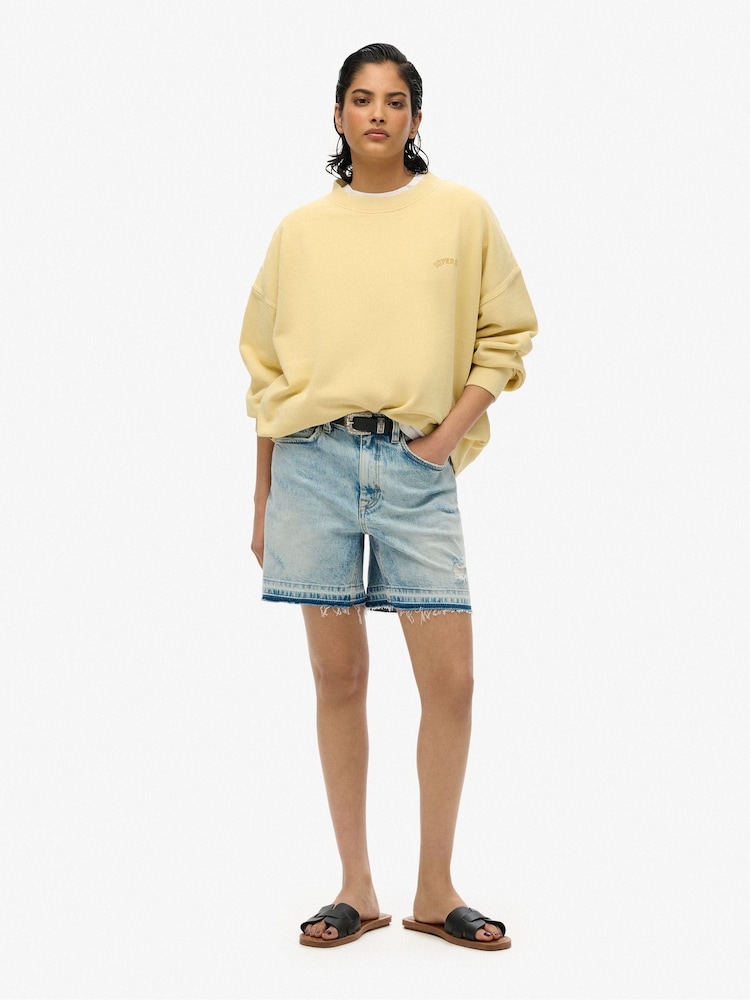 Superdry Yellow Oversized Essential Logo Crew 100% Cotton Sweat Top - Image 3 of 4