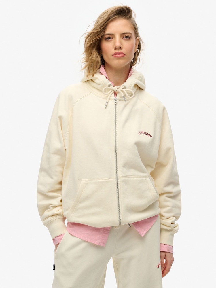 Superdry White 100% Cotton Essential Logo Osz Raglan Hoodie - Image 1 of 6