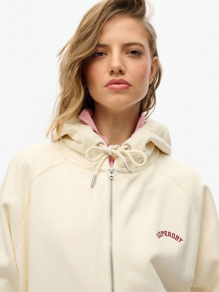 Superdry White 100% Cotton Essential Logo Osz Raglan Hoodie - Image 4 of 6