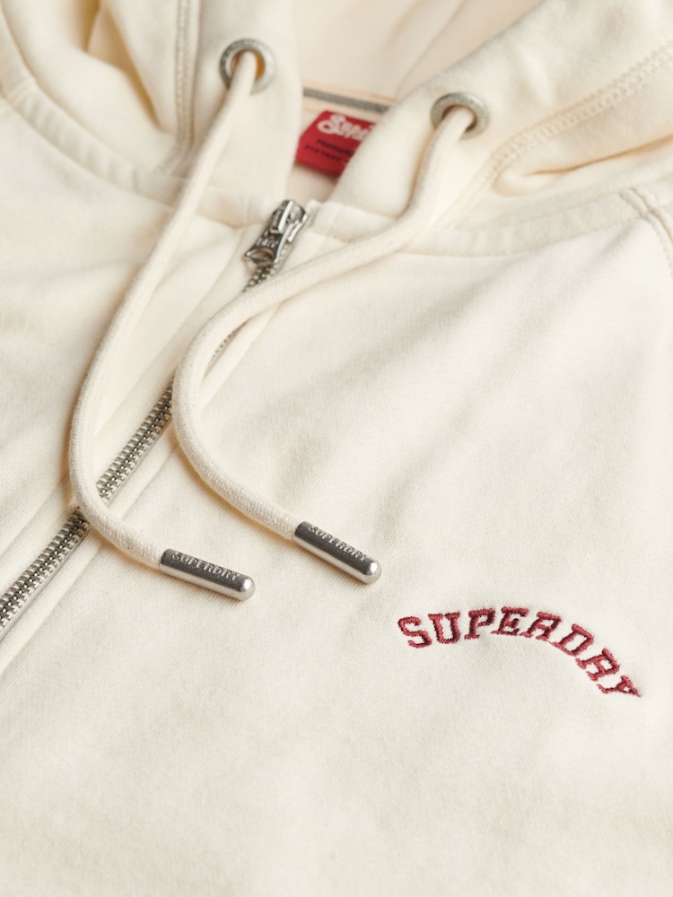 Superdry White 100% Cotton Essential Logo Osz Raglan Hoodie - Image 6 of 6