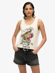 Superdry White Neo Trad Tattoo Scoop Neck 100% Cotton Tank - Image 1 of 6