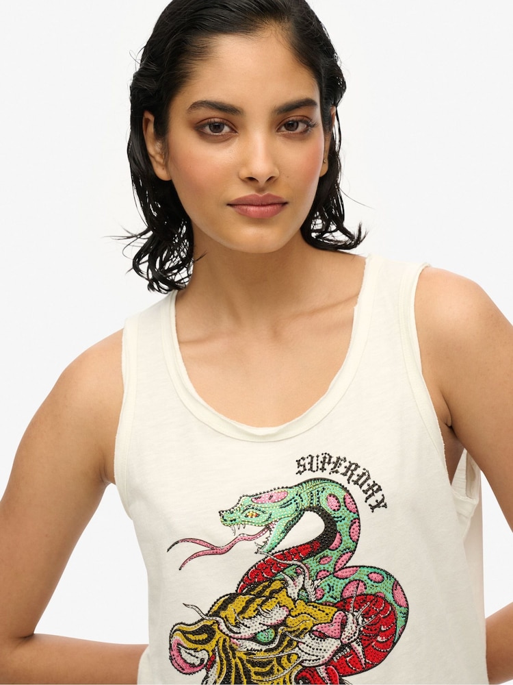 Superdry White Neo Trad Tattoo Scoop Neck 100% Cotton Tank - Image 4 of 6