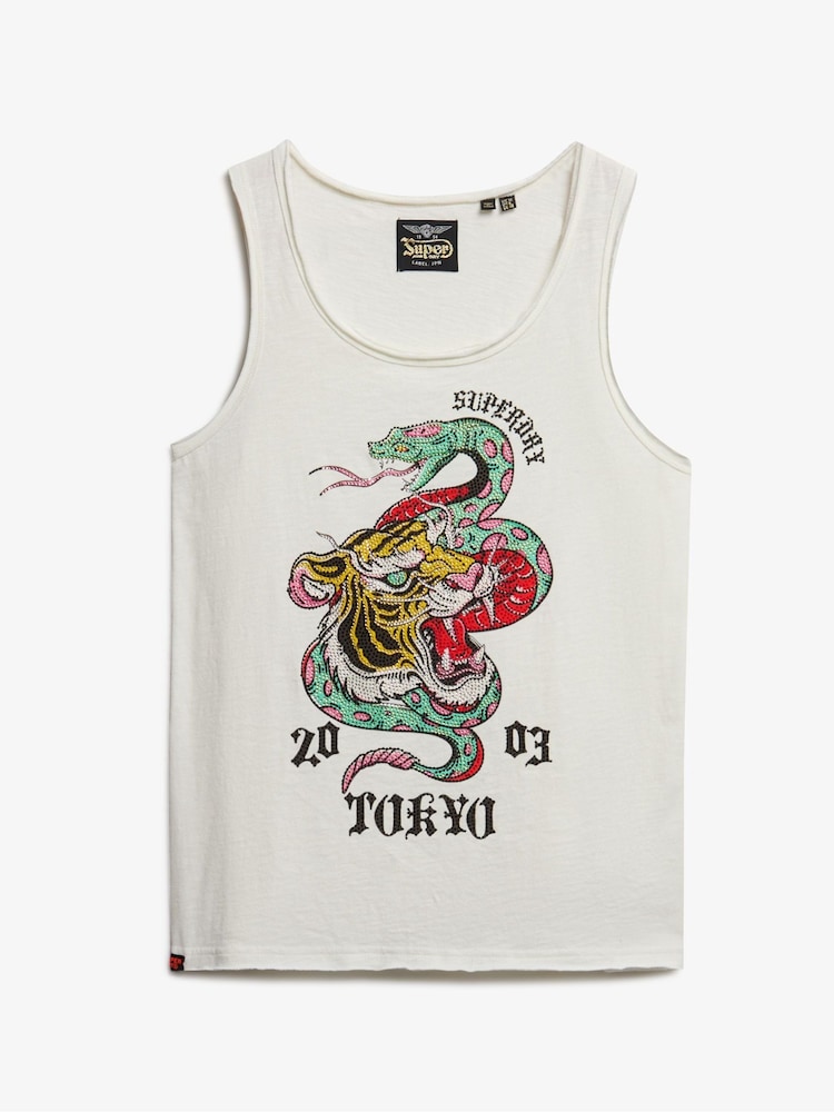 Superdry White Neo Trad Tattoo Scoop Neck 100% Cotton Tank - Image 5 of 6