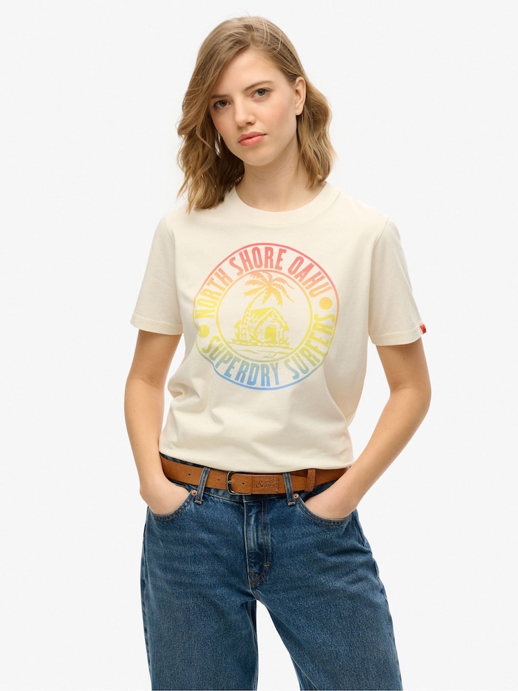 Superdry Cream Lo-Fi Outdoor Relaxed T-Shirt - Image 1 of 4