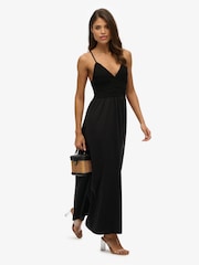 Superdry Black Lace Jersey Maxi 100% Cotton Dress - Image 2 of 5