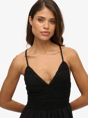 Superdry Black Lace Jersey Maxi 100% Cotton Dress - Image 3 of 5