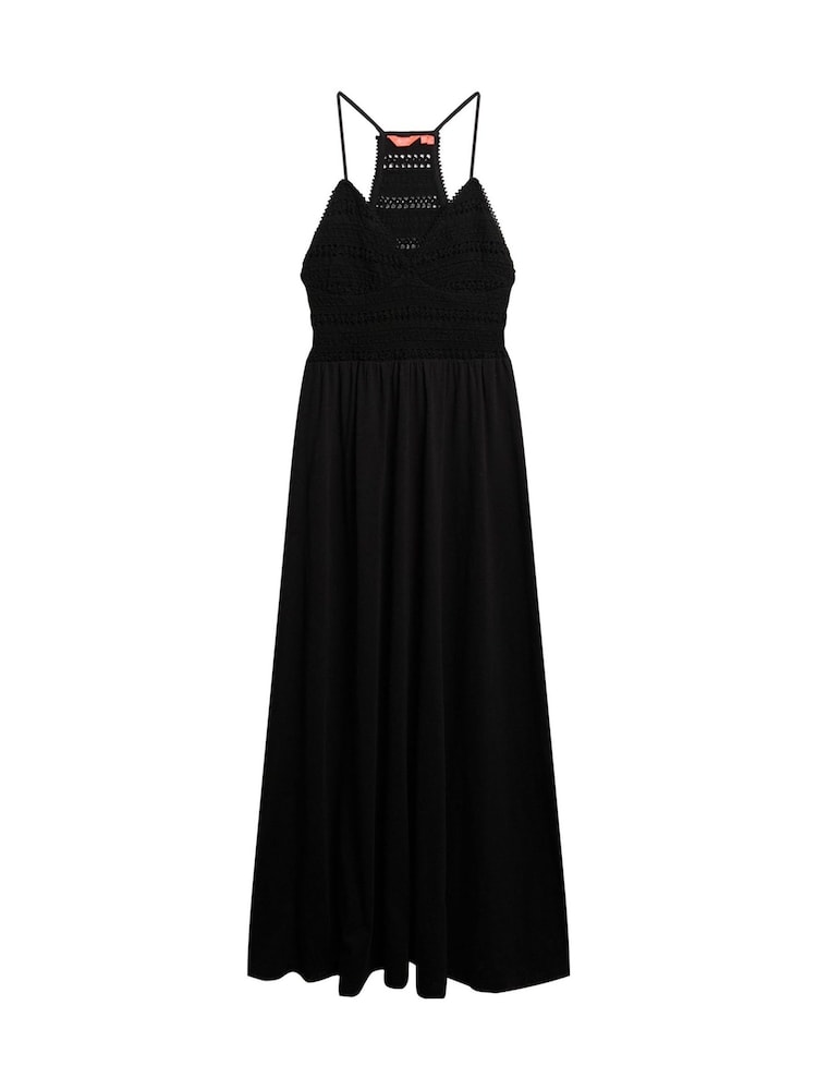 Superdry Black Lace Jersey Maxi 100% Cotton Dress - Image 4 of 5