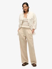 Кремовый - Superdry Linen Drawstring Trousers - Изображение 1 из 7