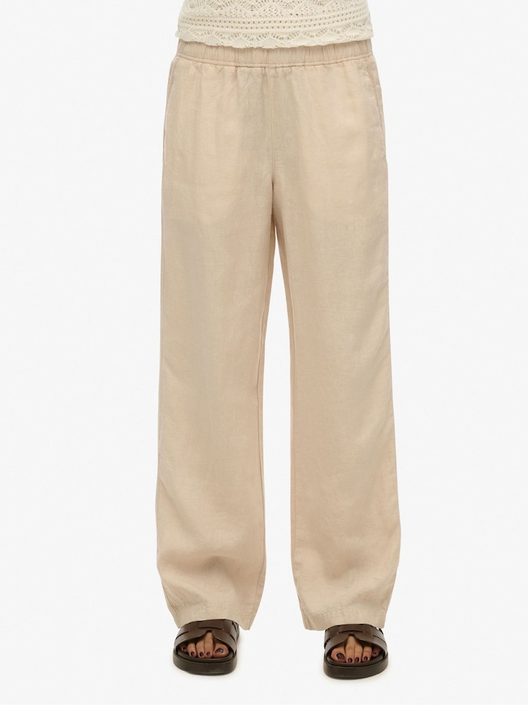 Кремовый - Superdry Linen Drawstring Trousers - Изображение 2 из 7
