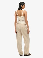 Кремовый - Superdry Linen Drawstring Trousers - Изображение 4 из 7