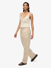 Кремовый - Superdry Linen Drawstring Trousers - Изображение 5 из 7