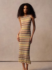 Superdry Green Zig Zag Knit Midi Dress - Image 1 of 10
