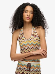 Superdry Green Zigzag Knit Plunge Halter Blouse - Image 3 of 6