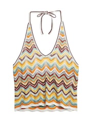 Superdry Green Zigzag Knit Plunge Halter Blouse - Image 5 of 6