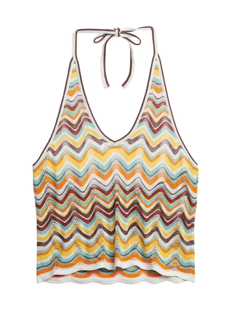 Superdry Green Zigzag Knit Plunge Halter Blouse - Image 5 of 6