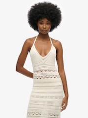 Superdry White 100% Cotton Crochet Tassel Midi Dress - Image 4 of 9