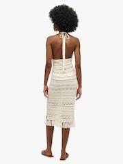 Superdry White 100% Cotton Crochet Tassel Midi Dress - Image 7 of 9