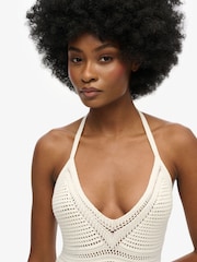 Superdry White 100% Cotton Crochet Tassel Midi Dress - Image 8 of 9