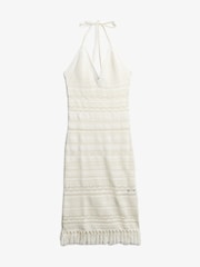 Superdry White 100% Cotton Crochet Tassel Midi Dress - Image 9 of 9