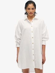 Superdry White Ibiza Longline Beach 100% Cotton Shirt - Image 12 of 16
