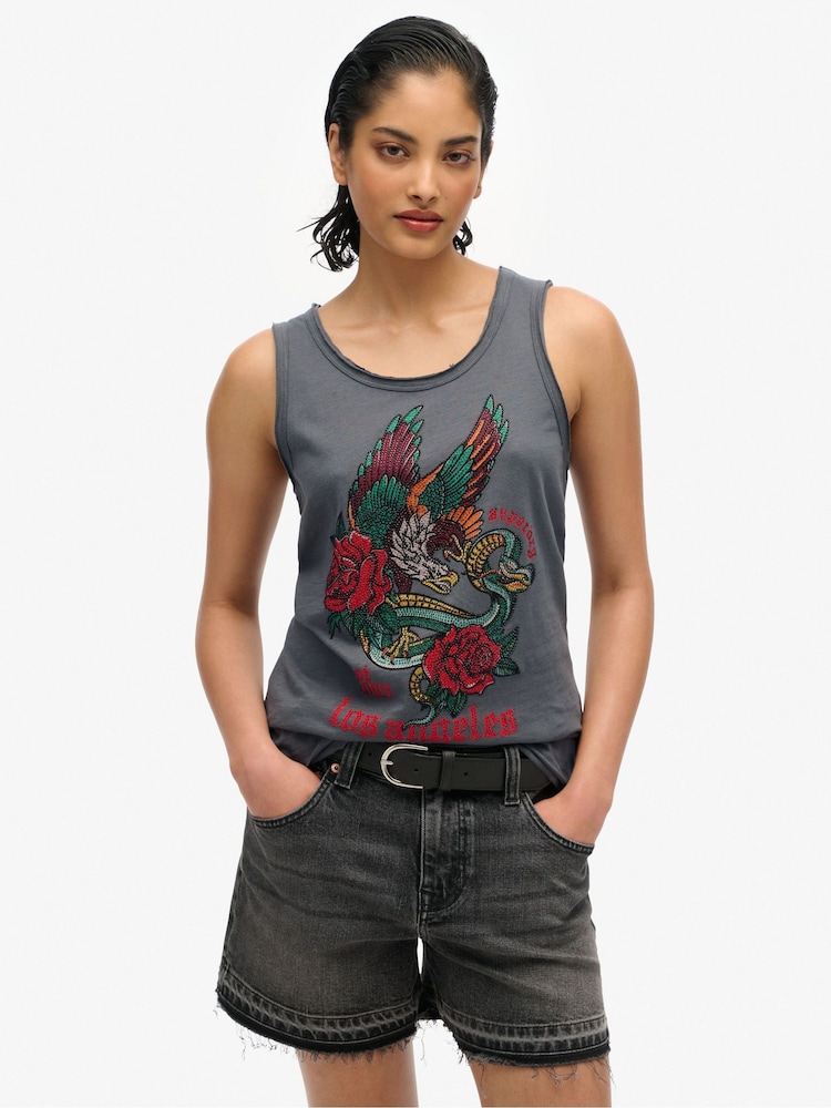 Superdry Black Neo Trad Tattoo Scoop Neck 100% Cotton Tank - Image 1 of 6