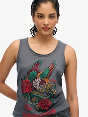Superdry Black Neo Trad Tattoo Scoop Neck 100% Cotton Tank - Image 3 of 6
